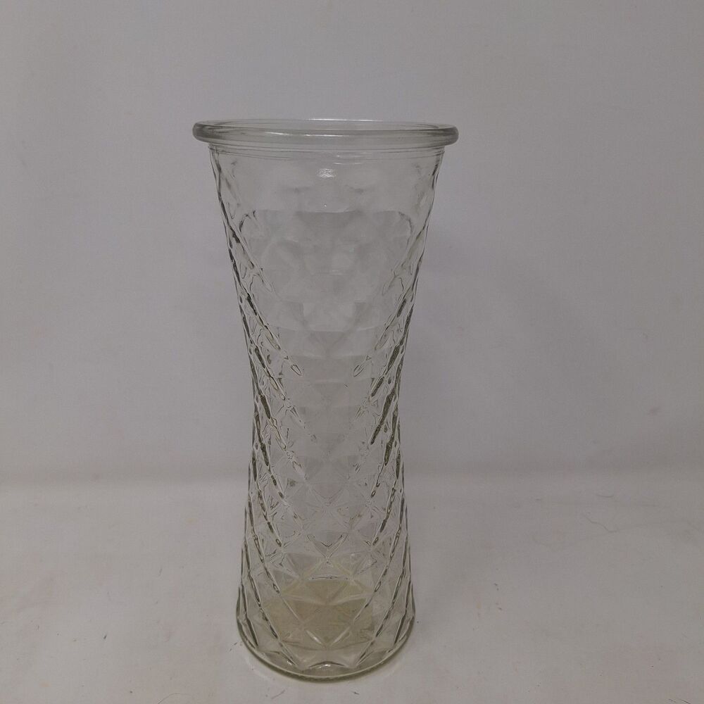 Glass Clear Vase Greenbrier International 9 Inch Tall Diamond Weave Pattern